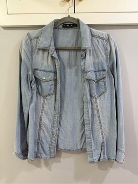 Trouve Washed Light Blue Chambray Snap-Front Shirt